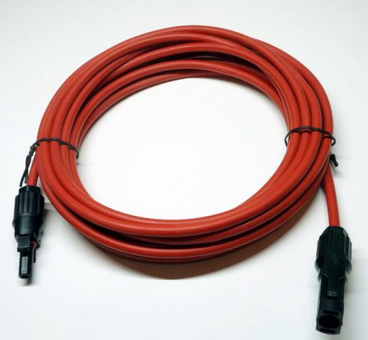 Prodlužovací kabel 4 mm², H1Z2Z2-K 1x4, včetně konektorů MC4 (samec, samice), červený